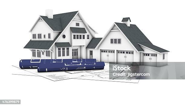 House In 3d Plans And Blueprints Stock Photo - Download Image Now - Architecture, Blueprint, Detached House