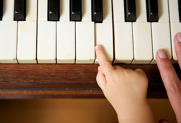 istock Baby hand playing piano with adult 476400145
