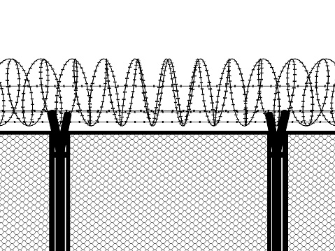 Fence with a barbed wire, silhouette illustration