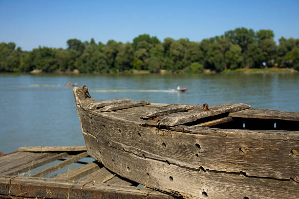 Old, traditional boat for keep fishes in Mohacs, Hungary