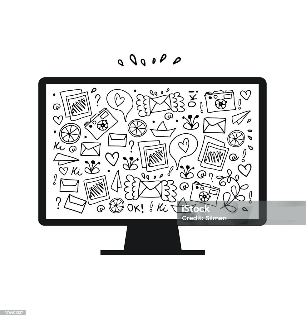 Vector illustration of isolated image of monitor Vector illustration of detailed isolated image of monitor Black And White stock vector