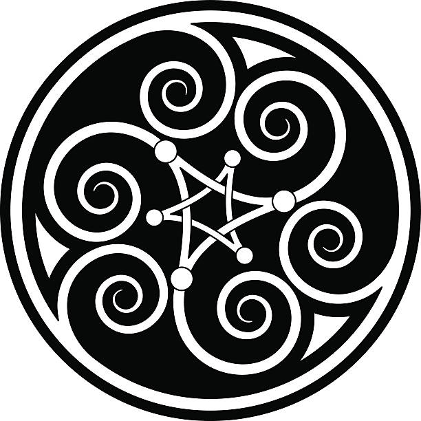 кельтский спираль мандала (triskelion изменение n ° 4) - celtic style celtic culture tied knot pattern stock illustrations