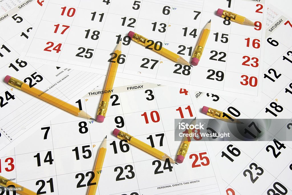 Calendario e matite - Foto stock royalty-free di Affari