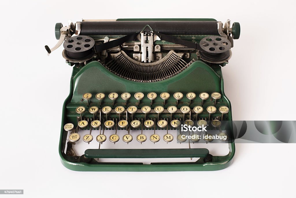 Image en couleur de la zone verte, Manuel machine à écrire Vintage avec fond blanc - Photo de Machine à écrire libre de droits