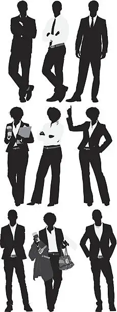 Vector illustration of Multiple silhouette of businessman and businesswoman