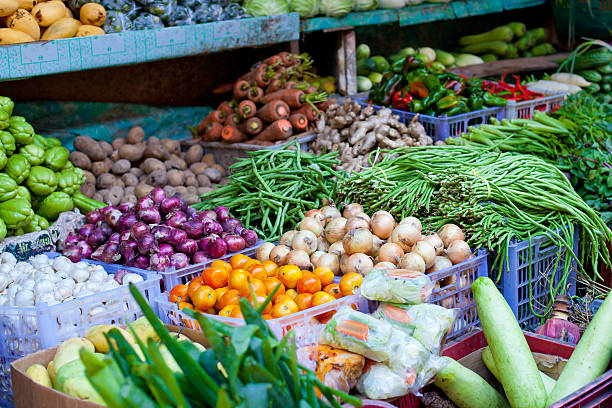istock Fresh vegetables and fruits on market 476408907