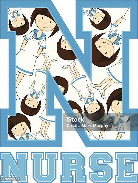 Little Krankenschwester Gemusterte Lernen Buchstabe N Stock Vektor Art und mehr Bilder von Alphabet