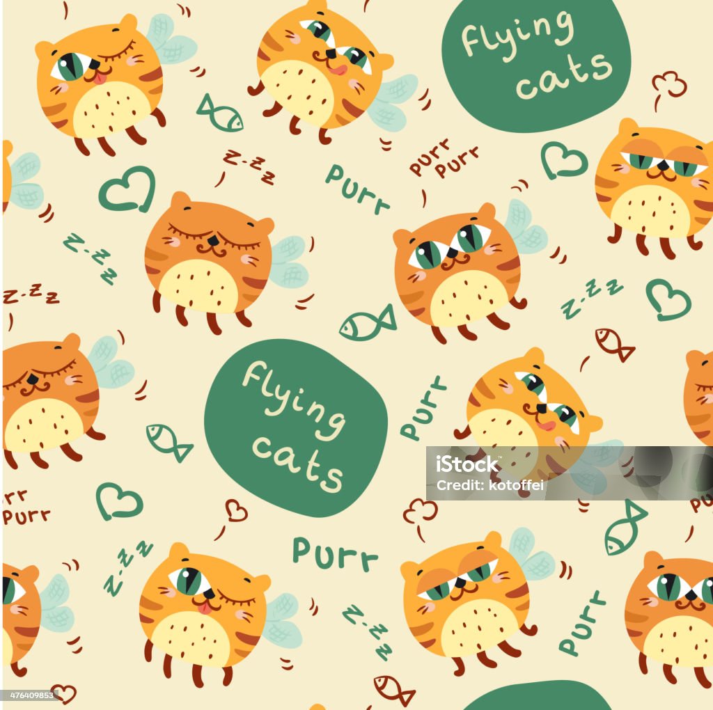 Pattern with flying cats Seamless pattern with flying cats and text boxes Animal stock vector