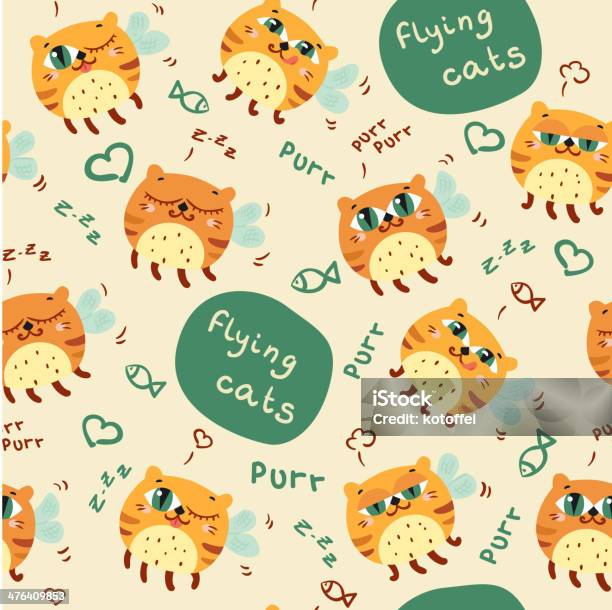 Pattern With Flying Cats Stock Illustration - Download Image Now - Animal, Animal Markings, Backgrounds