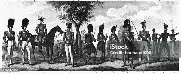 British Infantry And Cavalry Ranks And Uniforms Engraving Stock Illustration - Download Image Now