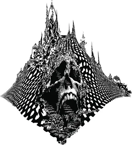 Vector illustration of Skull Mountain. Scary Line Art Fantasy