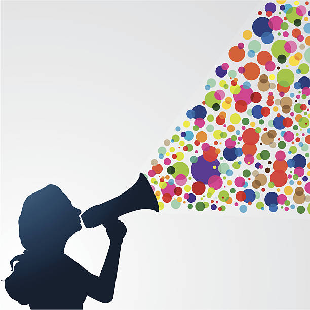 женщина с рупор - announcement message megaphone public speaker women stock illustrations