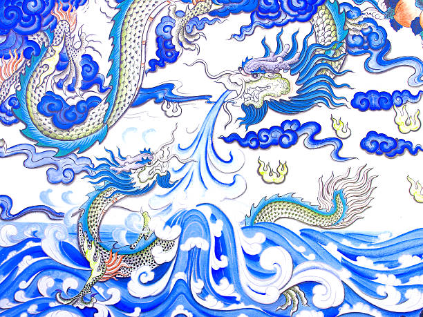 istock Chinese style dragon on wall temple in Thailand 476419313