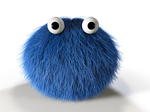 3d render of a cute blue furry monster.