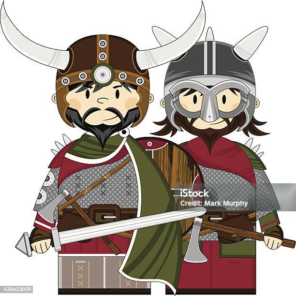 Mignon Dessin Animé Viking Warriors Vecteurs libres de droits et plus d'images vectorielles de Adulte - Adulte, Armement, Armure intégrale