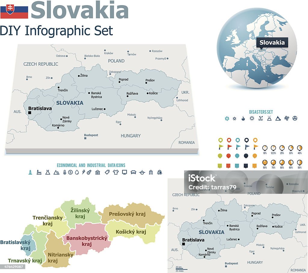 Slowakei Karten mit Markern - Lizenzfrei Bericht Vektorgrafik