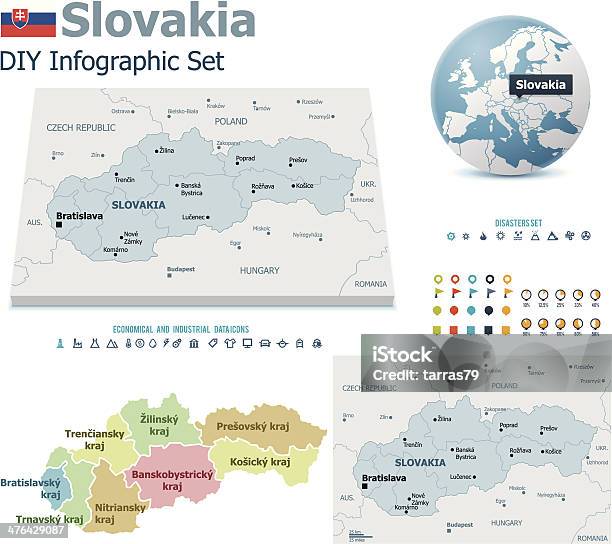 Slowakei Karten Mit Markern Stock Vektor Art und mehr Bilder von Bericht - Bericht, Blau, Dreidimensional