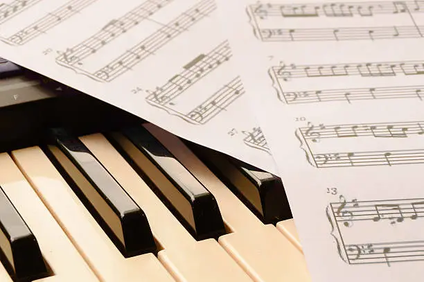 piano keyboard and sheetmusic note