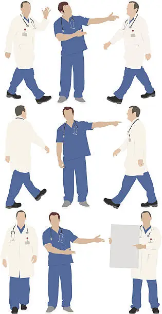 Vector illustration of Multiple images of a male doctor in different poses