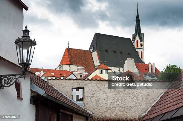 Cesky Krumlov Roofs With Cloudy Sky Stock Photo - Download Image Now - 2015, Aerial View, Ancient