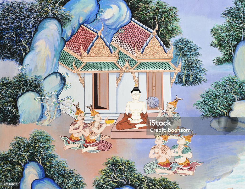 Tradycyjny tajski świątyni mural - Zbiór zdjęć royalty-free (Anioł)