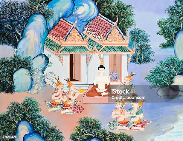 Tradycyjny Tajski Świątyni Mural - zdjęcia stockowe i więcej obrazów Anioł - Anioł, Bez ludzi, Bliskie zbliżenie