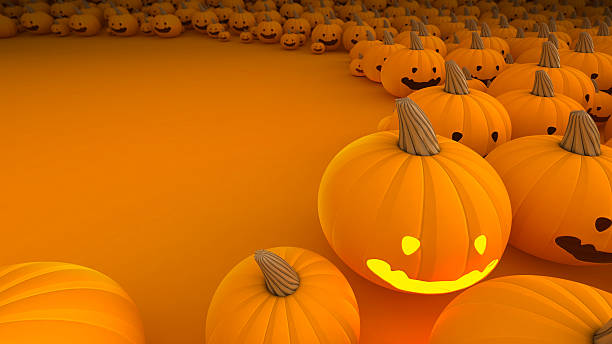 istock Halloween Pumpkin a lot in background with open space 476434893