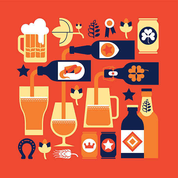 ilustraciones, imágenes clip art, dibujos animados e iconos de stock de composición con cerveza beber cultura de imágenes. - bitter beer bottle alcohol beer