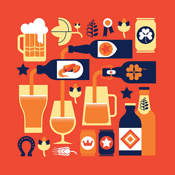 illustrazioni stock, clip art, cartoni animati e icone di tendenza di composizione con bere birra cultura delle immagini. - glass bar relaxation red