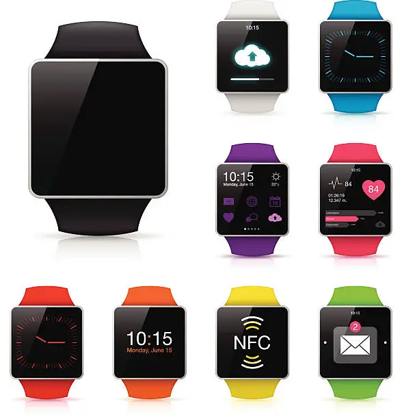 Vector illustration of Smart watch Displaying Apps Icons