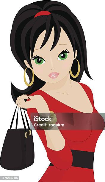 Красивая Девушка — стоковая векторная графика и другие изображения на тему Red Dress - Red Dress, Векторная графика, Взрослый