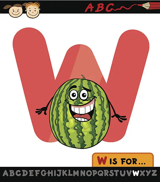 Vector illustration of letter w with watermelon cartoon illustration