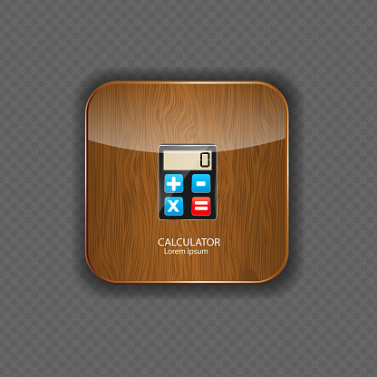 Calculator wood application icons vector illustration. EPS10. Contains transparent objects used for shadows drawing, glare and background. Background to give the gloss.