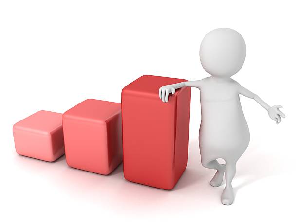 istock 3D man with hand on growing red financial bar graph 476442147