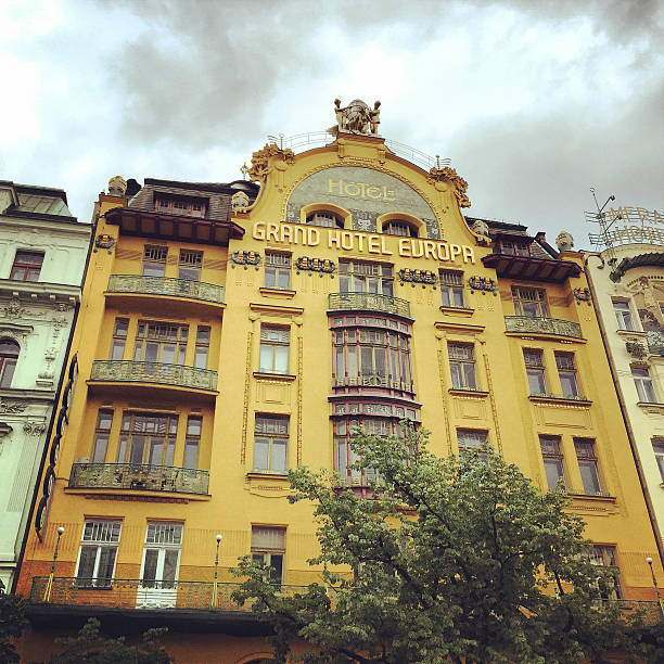 Prague, Czech Republic  - May 9, 2015: Grand Hotel Europa Art Nouveau facade,  Prague