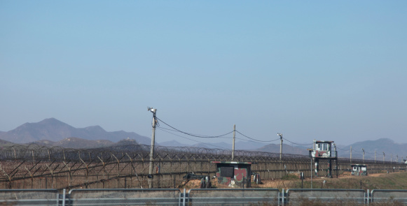 Fencing and Security towers along the Border near DMZ zone in South Korea