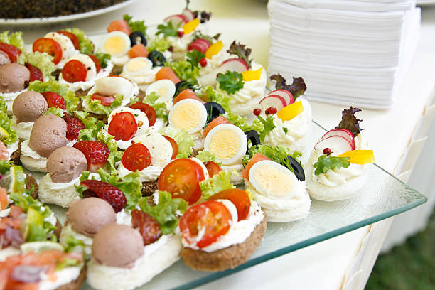 Mixed savoury mini canapes on a plate