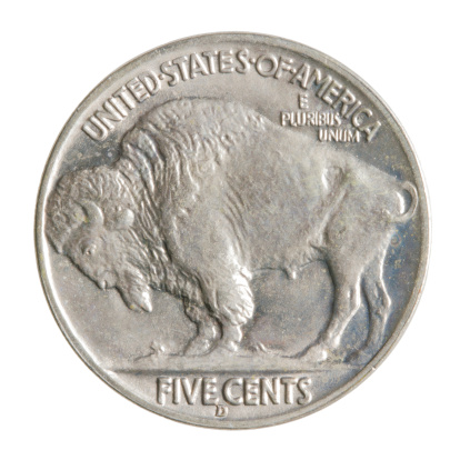 US Coin - Buffalo Nickel - Reverse Side - Isolated on White