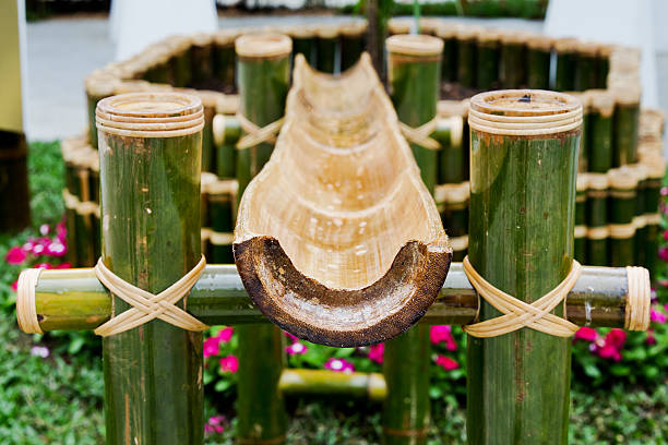 istock Thailand bamboo fountain with water dripping from snout 476455943