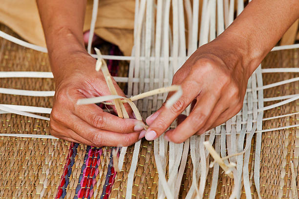 istock Thai traditional strips of bamboo weaving with human hands 476455961