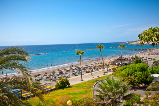 Beautiful send beach in Adeje Playa de las Americas on Tenerife, Spain.