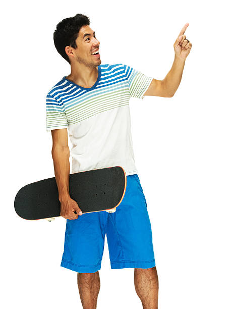 istock YOung man with a skateboard pointing away 476459623