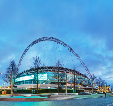London, UK - April 6, 2015: Wembley stadium in London, UK. It's a football stadium in Wembley Park, which opened in 2007 on the site of the original Wembley Stadium which was demolished in 2003