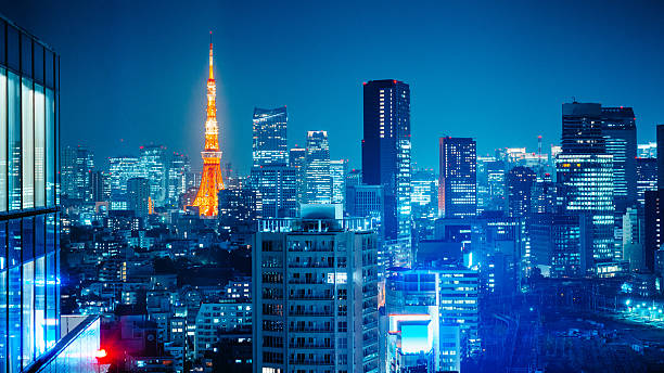 tokyo skyline de noite - tokyo prefecture tokyo tower japan cityscape imagens e fotografias de stock