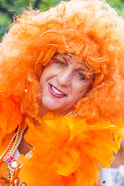 Street Carnival in Rio Rio de Janeiro, Brazil - March 1, 2014: Drag queen photographed few minutes before Ipanema Band 50th Parade nudie suit stock pictures, royalty-free photos & images