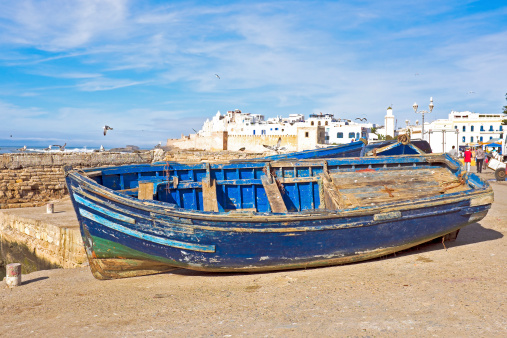 Boats at the harbor from Essaouria. Essaouria is the most popular Atlantic coast city in Morocco.