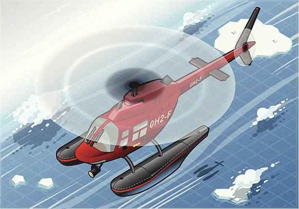 isometric arctic notfall hubschrauber im flug in der vorderseite - rescue helicopter coast guard protection stock-grafiken, -clipart, -cartoons und -symbole