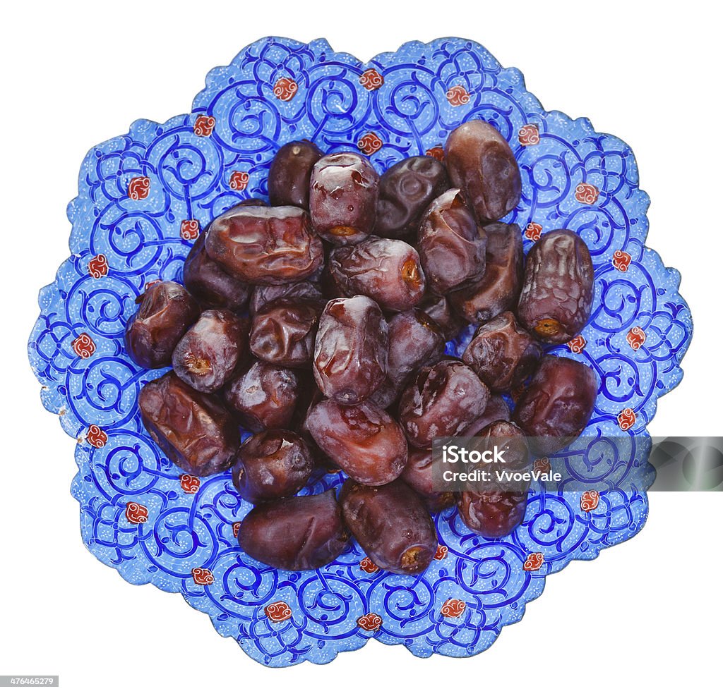 Vista de cima sweet datas em iraniano prato - Foto de stock de Artigo de decoração royalty-free