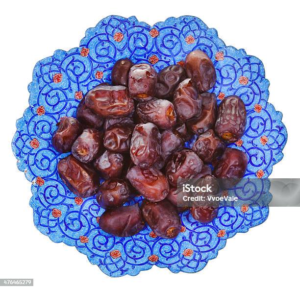 Foto de Vista De Cima Sweet Datas Em Iraniano Prato e mais fotos de stock de Artigo de decoração - Artigo de decoração, Azul, Branco