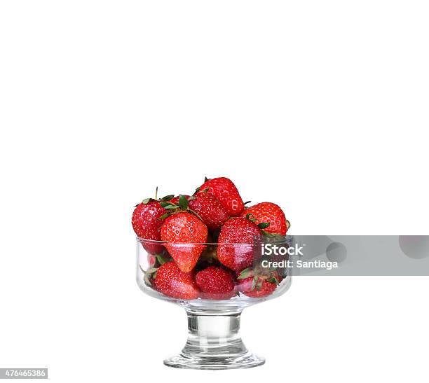 Fresh Strawberry Fruit In A Glass Dish Isolated Stock Photo - Download Image Now - 2015, Breakfast, Close-up